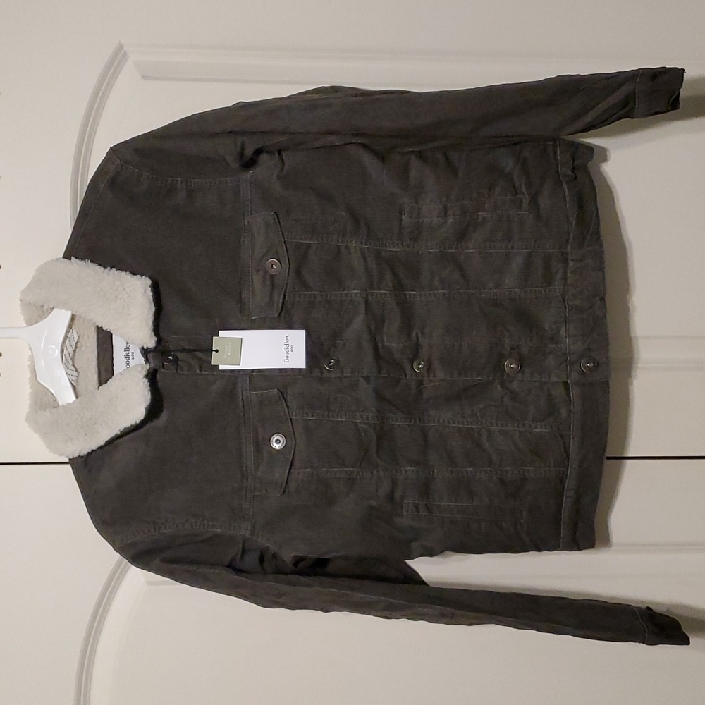 Goodfellow & Co Men's Sherpa Lined Corduroy Olive Green Button-up Jacket SMALL
